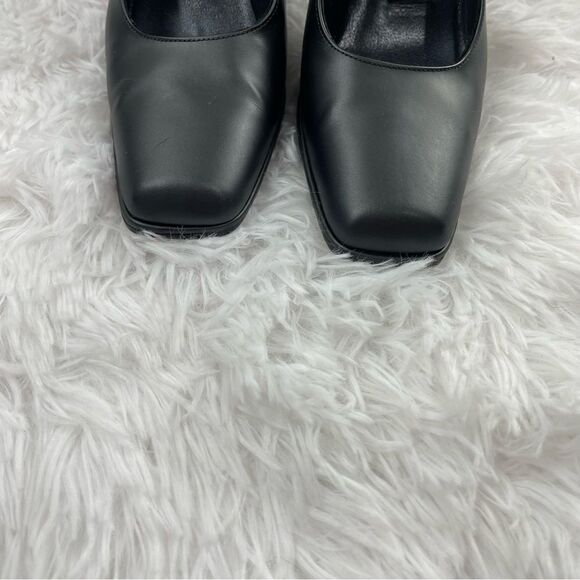 Stuart Weitzman Metallic Block Heel Square Toe Leather Shoes - Picture 3 of 8